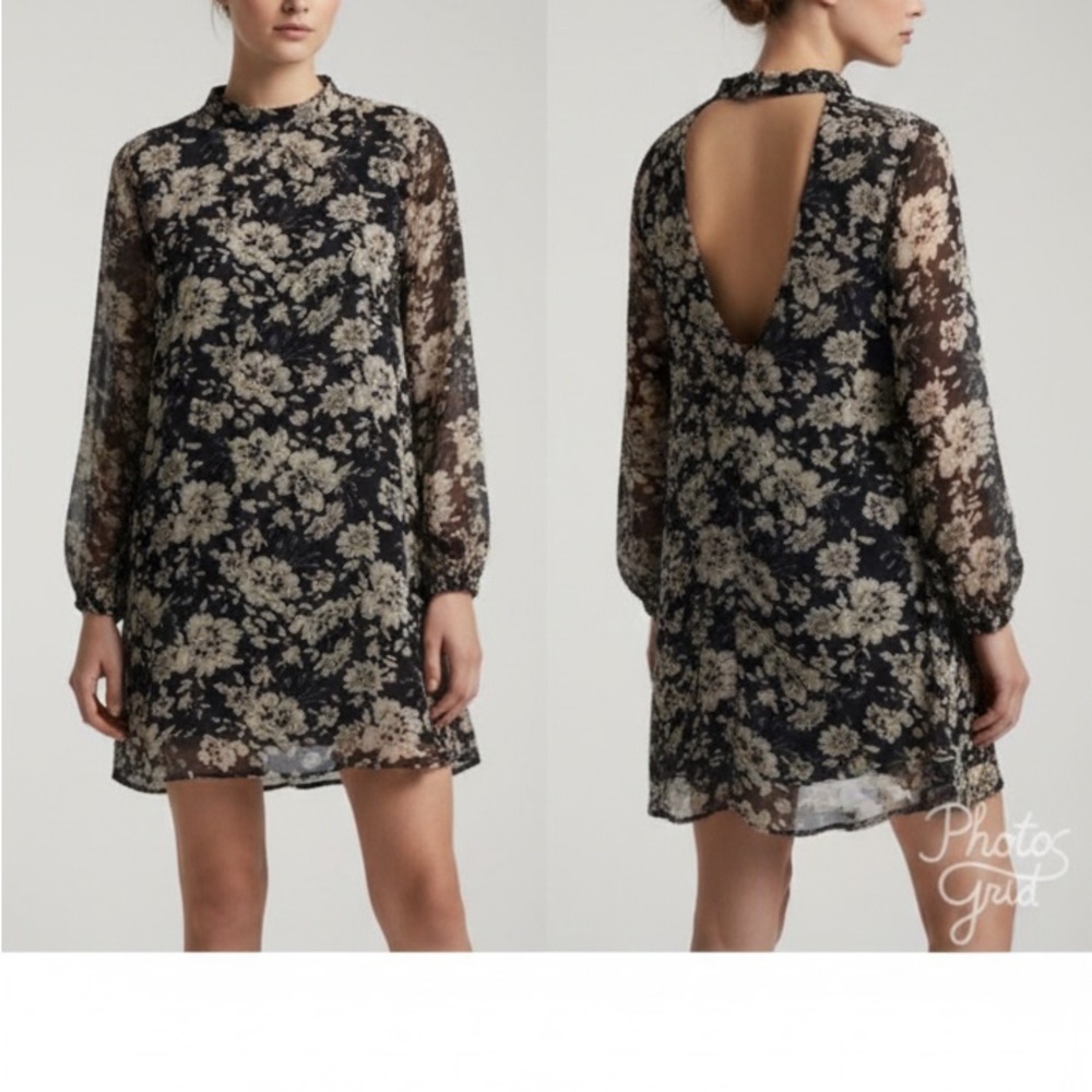ASTR Floral Open Back Long Sleeve Mini Dress